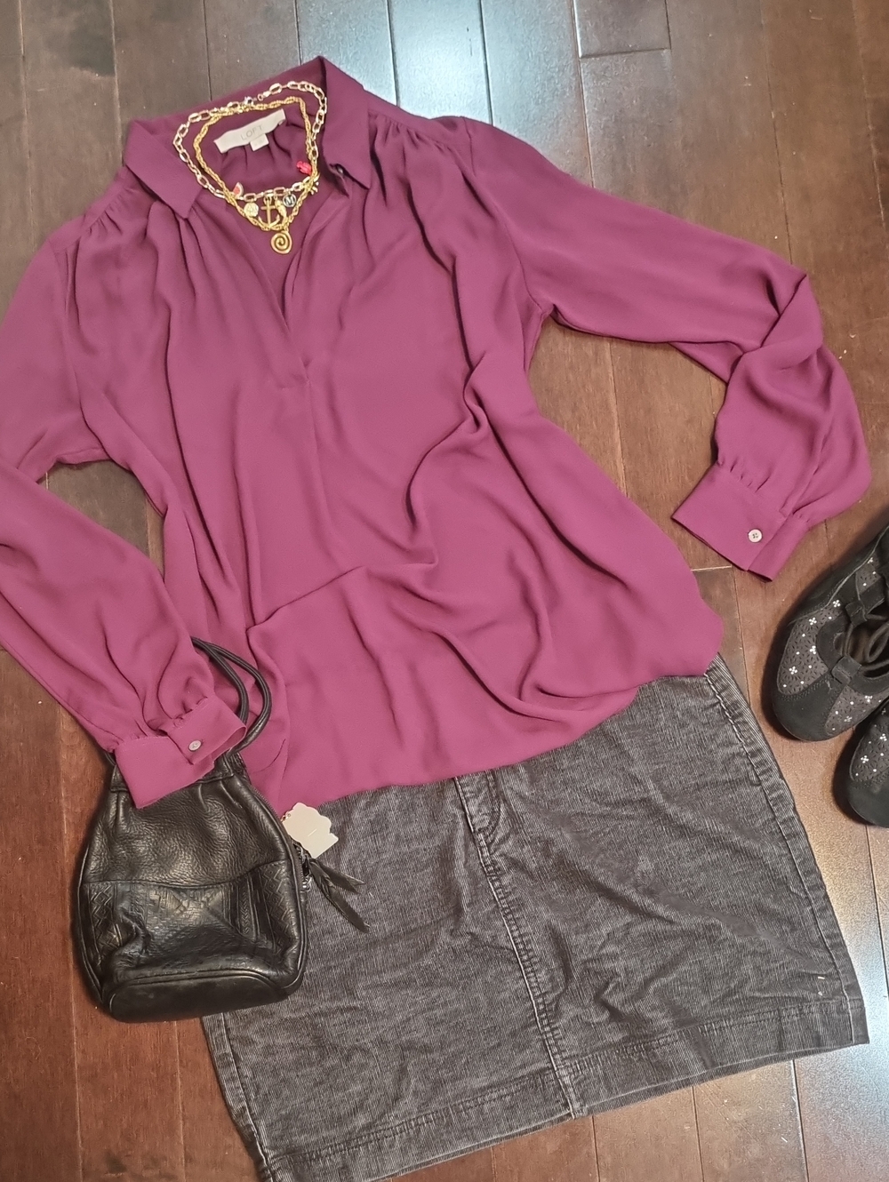 Loft | Long Sleeve Purple Collared Button Down Blouse Medium